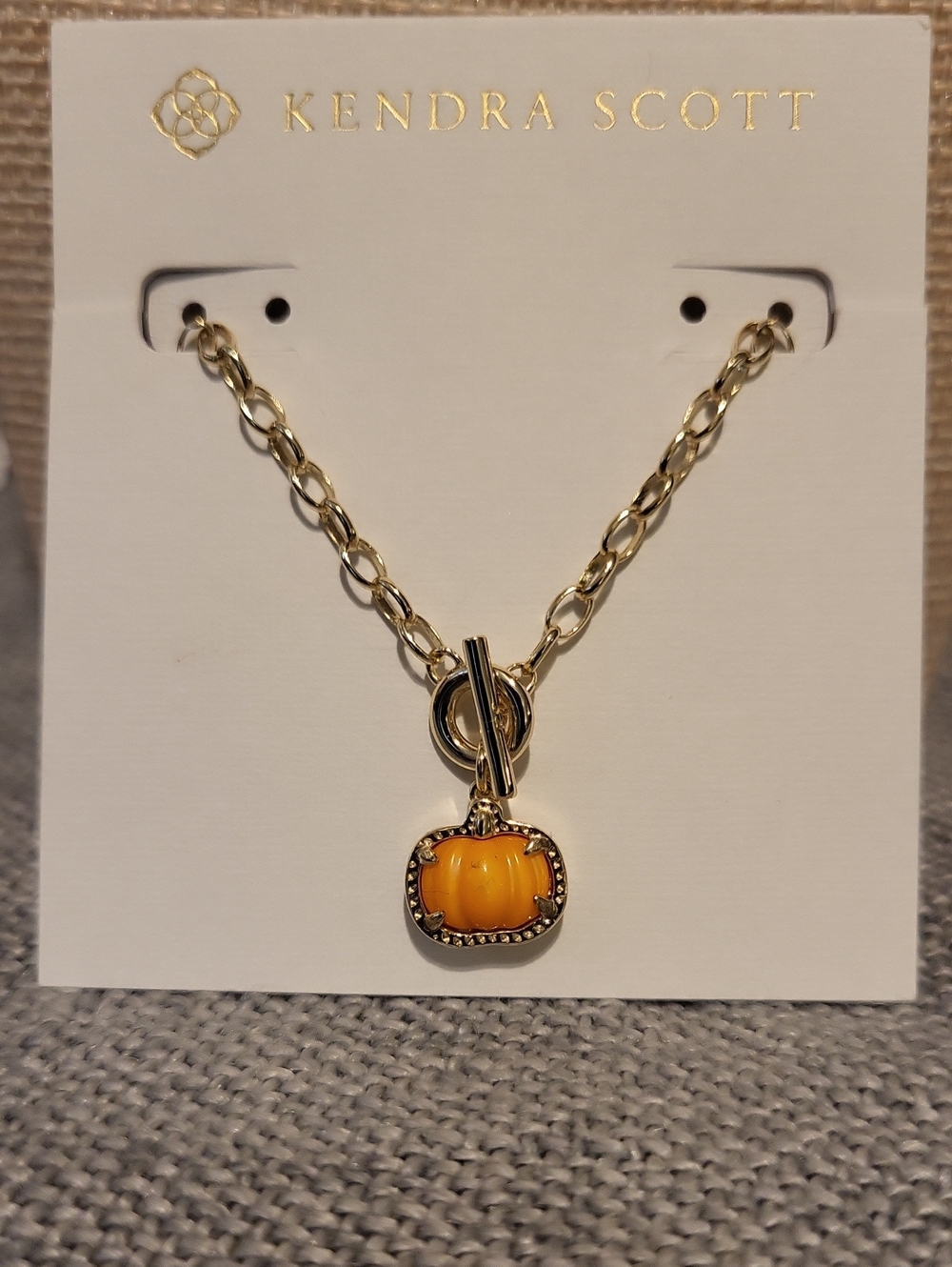 Kendra Scott Gold Necklace with Orange Pumpkin Charm
